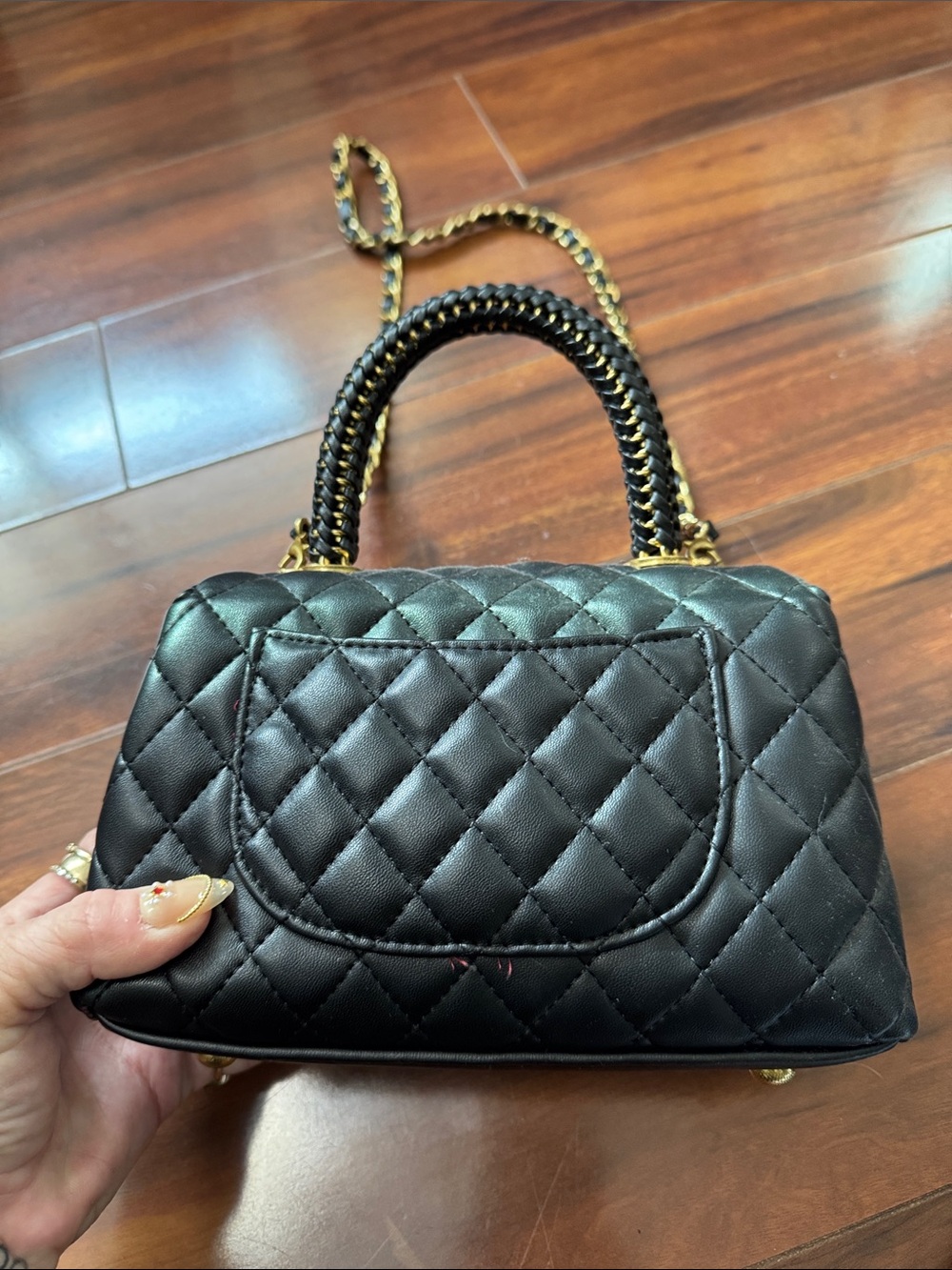 Black Quilted Leather Top-Handle Bag